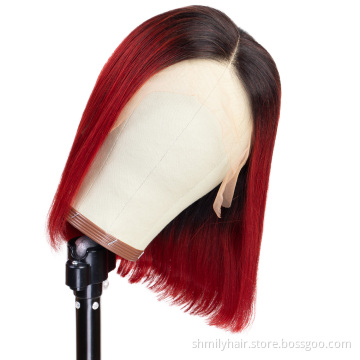 Shmily Wholesale Unprocessed Virgin Brazilian Human Hair Bob wig 1b/99j Straight 13*4 Lace Front Wig Short Bob Wigs Human Hair